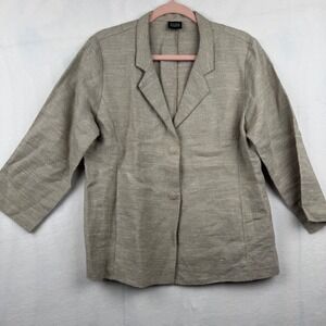 Eileen Fisher Linen Silk Blend Blazer Jacket 3/4‎ Sleeve Neutral Business Casual